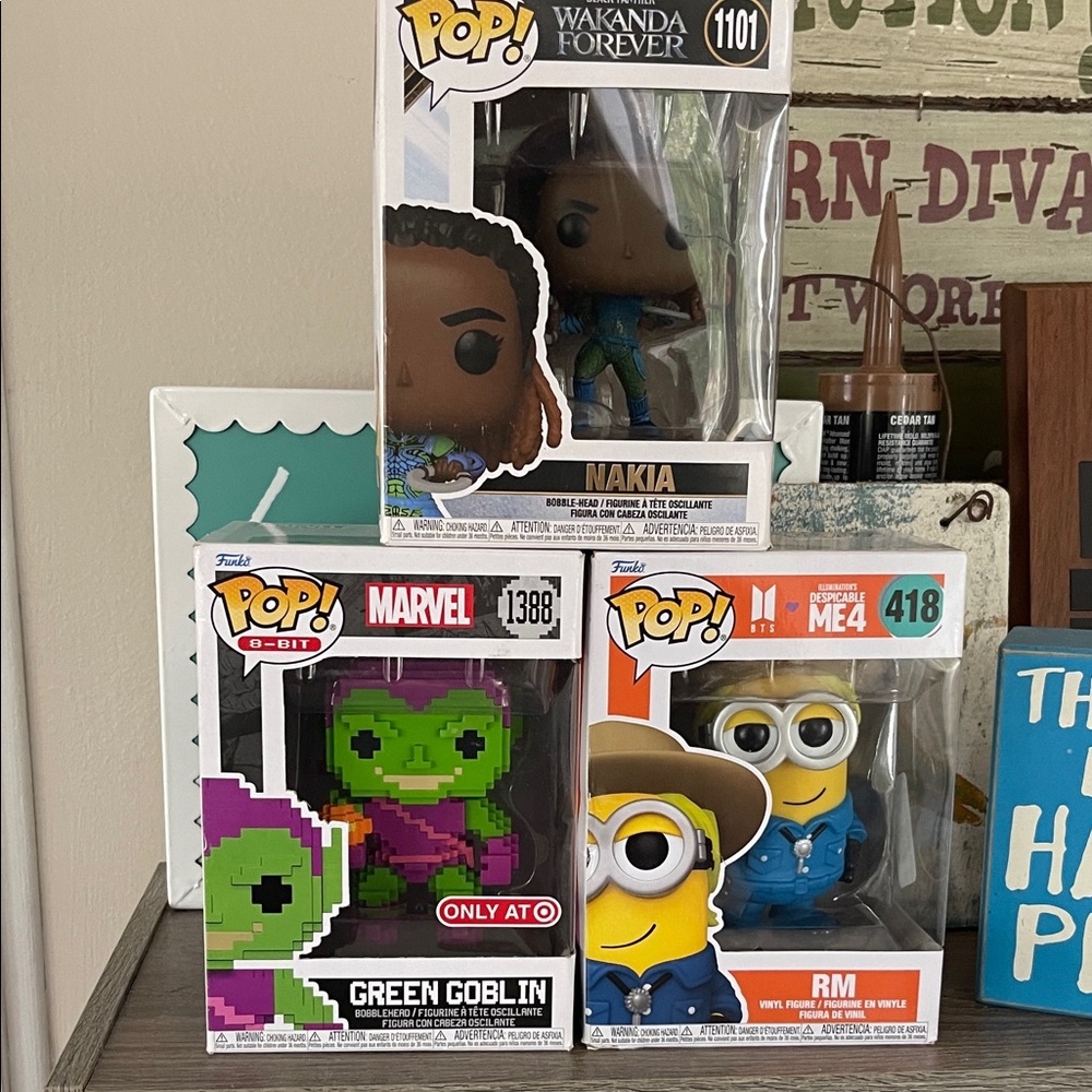 Funko Pop Trio: Nakia, Green Goblin, RM in Green and Blue
